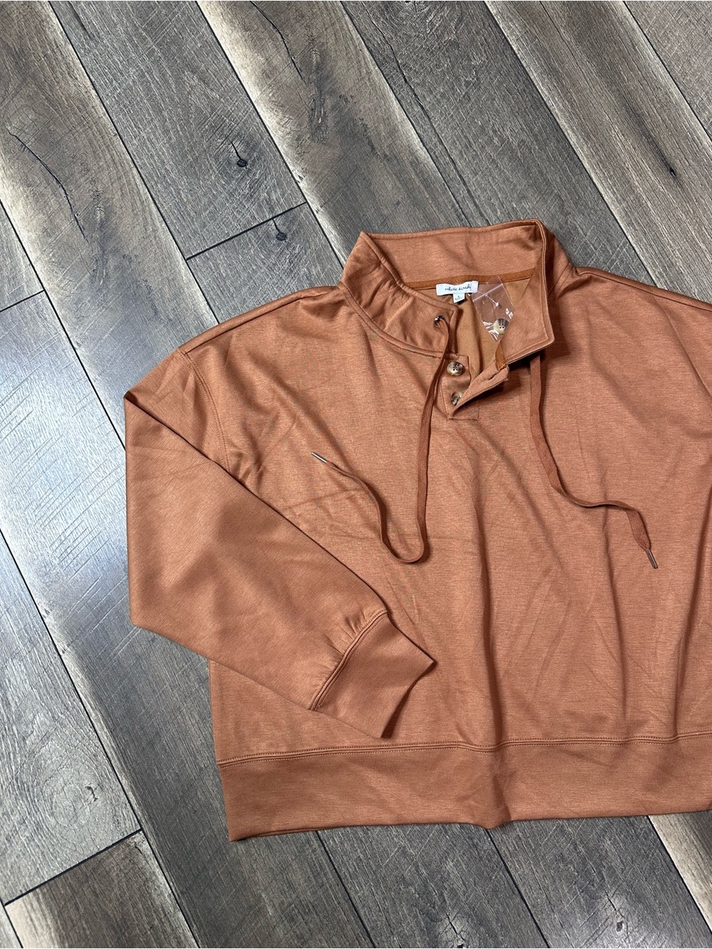 White Birch Rust Button Neck Pullover - Picture 2 of 8